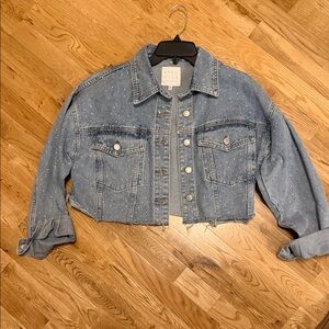 Rhinestone Denim Cropped Jacket medium